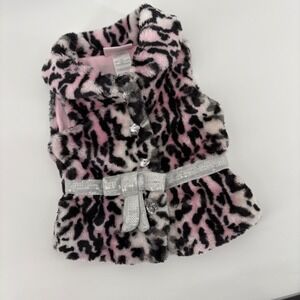 Little Lass Toddler Girls 12M Pink Black‎ Leopard Faux Fur Vest Bow Belt
